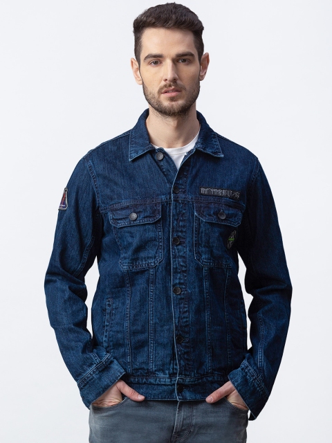 

SPYKAR Men Navy Blue Solid Denim Jacket