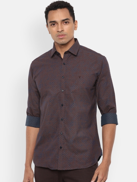 

V Dot Men Brown & Blue Slim Fit Self Design Casual Shirt