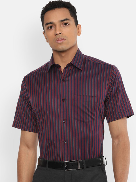 

Van Heusen Men Maroon & Navy Blue Pure Cotton Regular Fit Striped Formal Shirt