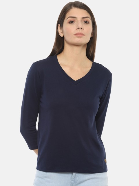 

Van Heusen Woman Navy Blue Solid V-Neck Cotton T-shirt