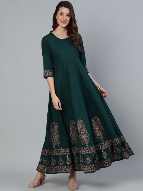 

Nayo Women Green Printed Cotton Maxi Dress