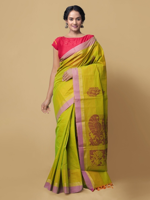 

Unnati Silks Green Pure Cotton Solid Uppada Saree