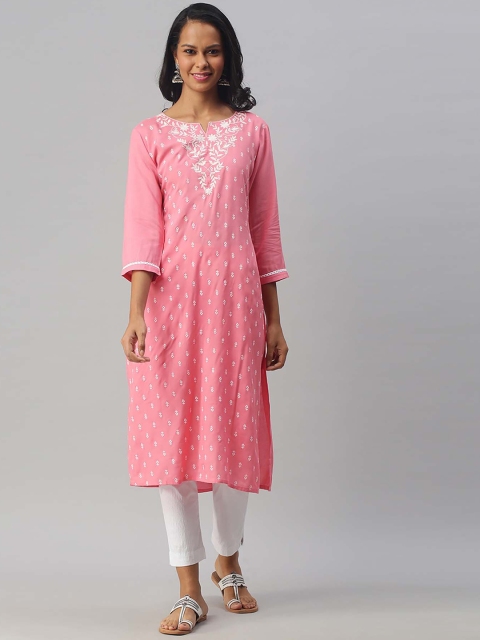 

Soch Women Pink & White Ethnic Motifs Printed Kurta