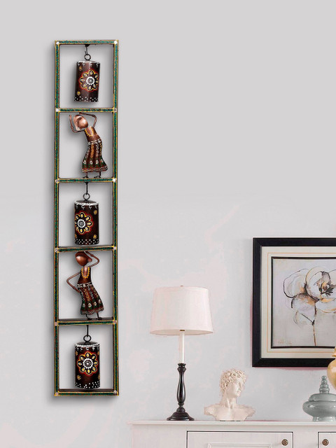 

eCraftIndia Brown Dancing Tribal Women Decorative Iron Wall Hanging