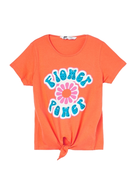 

Fame Forever by Lifestyle Girls Orange & Blue Printed Pure Cotton Regular Top