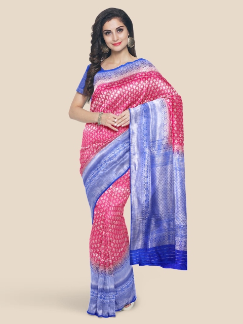 

KLM Fashion Mall Pink & Off-White Woven Design Banarasi Saree