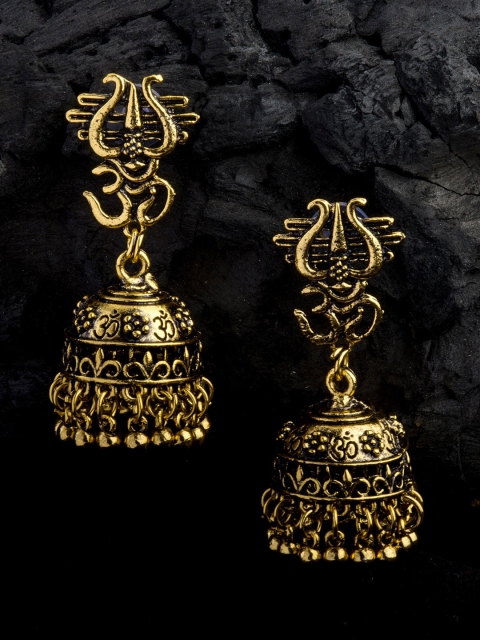 

Alankruthi Oxidised Gold-Toned Dome Shaped Jhumkas