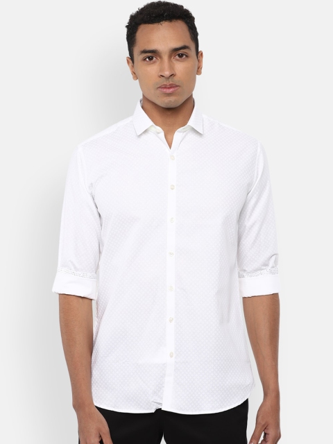 

V Dot Men White Pure Cotton Slim Fit Self Design Casual Shirt