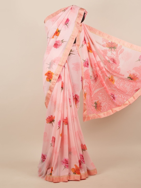 

Pothys Pink & Red Poly Chiffon Printed Saree