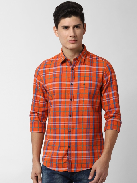 

Peter England Casuals Men Orange Slim Fit Checked Pure Cotton Casual Shirt