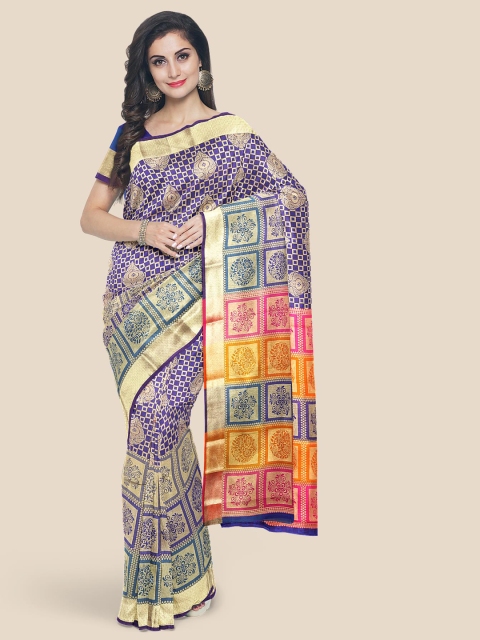 

KLM Fashion Mall Blue & Off-White Printed Kanjeevaram Saree