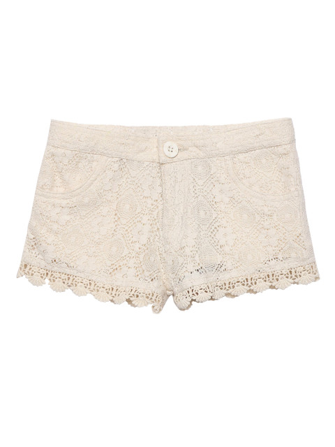 

UNDER FOURTEEN ONLY Girls Off-White Self Design Regular Fit Pure Cotton Shorts