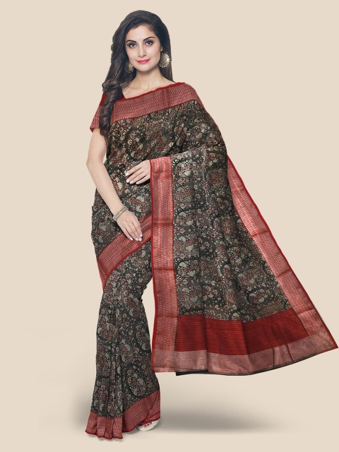 

KLM Fashion Mall Charcoal Grey & Maroon Zari Woven Design Banarasi Saree