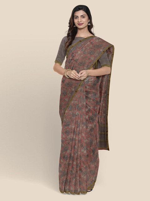 

KLM Fashion Mall Rust Red & Grey Printed Banarasi Saree