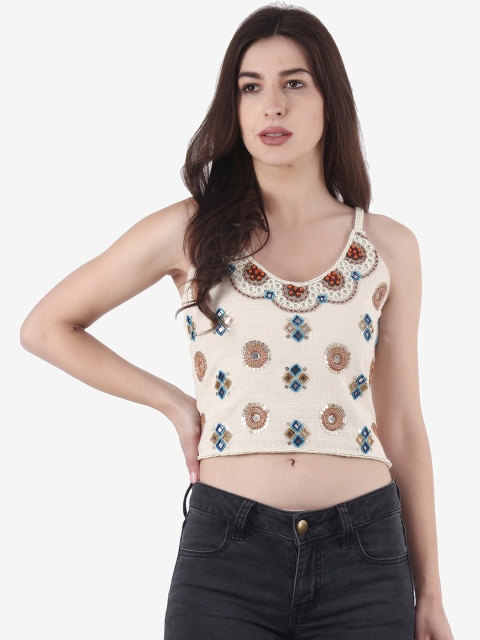 

Diwaah Off White Embellished Regular Crop Top