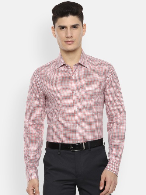 Van Heusen Men White & Red Pure Cotton Slim Fit Checked Formal Shirt