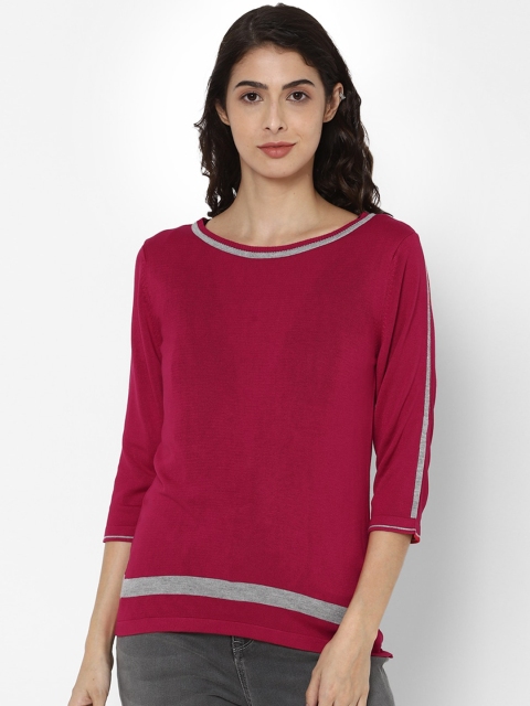 

Allen Solly Woman Women Maroon Solid Sweatshirt with Striped Detail