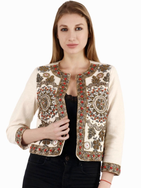 

Diwaah Women Off-White Embellished Open Front Jacket