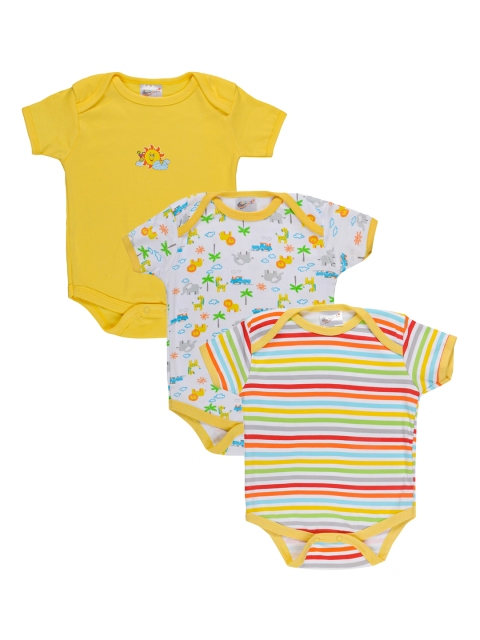 

STARTERS Kids Set of 3 Printed Cotton Rompers, Yellow