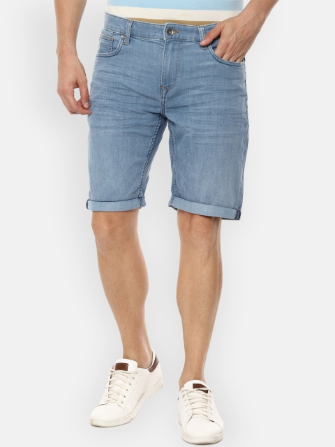 

Louis Philippe Jeans Men Blue Washed Regular Fit Denim Shorts