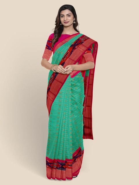 

KLM Fashion Mall Green & Golden Checked Chanderi Saree