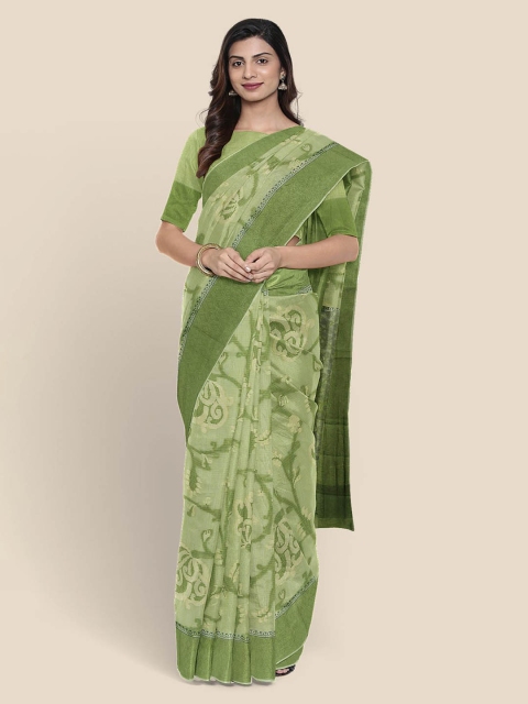 

KLM Fashion Mall Green Linen Blend Zari Woven Design Banarasi Saree