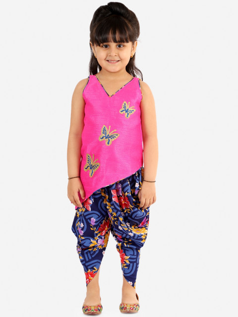 

KID1 Girls Pink & Navy Blue Embroidered Kurti with Dhoti Pants