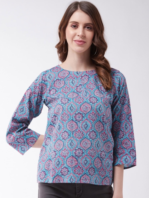 

InWeave Blue Printed Pure Cotton Regular Top