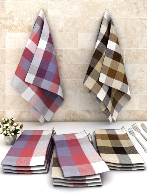 

Athom Trendz Pack Of 12 Multi-colored Checked Cotton Cleaning Cloth, Purple