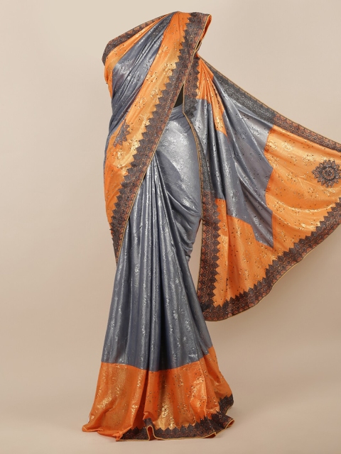 

Pothys Grey & Orange Woven Design & Embellished Saree