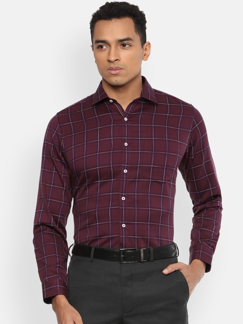 

Van Heusen Men Maroon & White Pure Cotton Slim Fit Checked Formal Shirt
