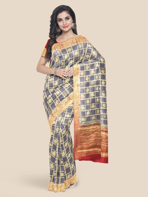 

KLM Fashion Mall Grey & Cream-Coloured Woven Design Banarasi Saree