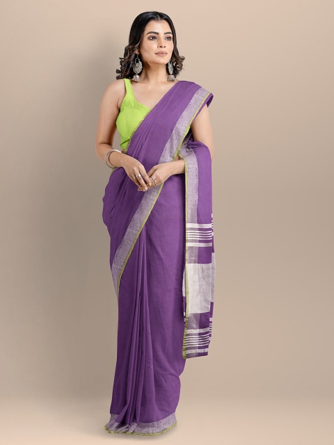 

BharatSthali Purple Pure Cotton Solid Mangalagiri Saree