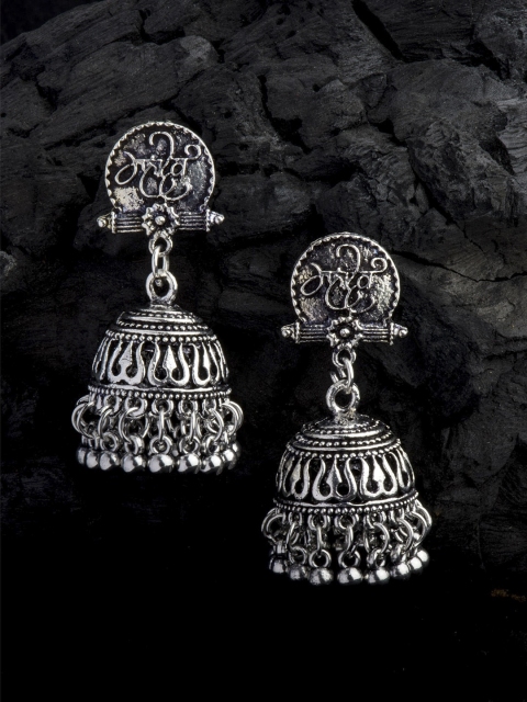 

Alankruthi Oxidised Silver-Toned Dome Shaped Jhumkas