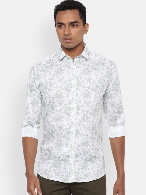 

V Dot Men White & Green Pure Cotton Slim Fit Printed Casual Shirt
