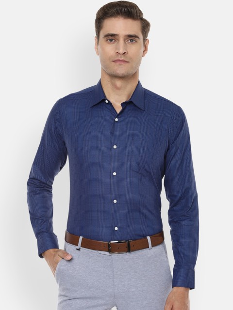 

Van Heusen Men Navy Blue & Black Pure Cotton Slim Fit Checked Formal Shirt