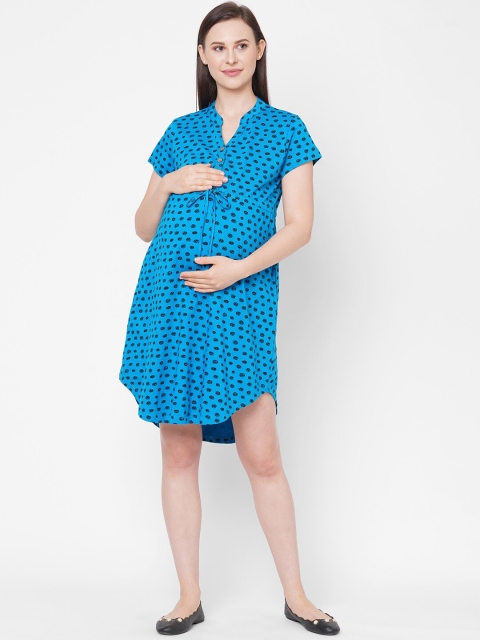 

Mystere Paris Women Teal Printed Shirt Dress, Blue