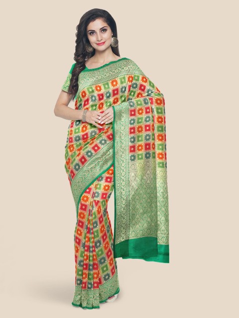 

KLM Fashion Mall Green & Red Woven Design Banarasi Saree