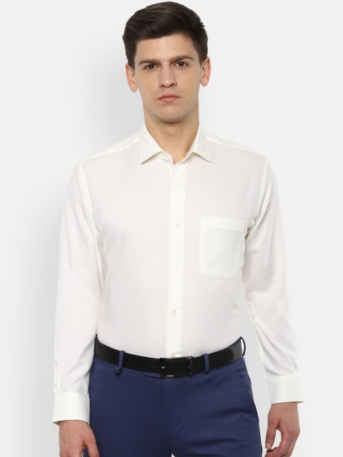 

Van Heusen Men Cream-Coloured Pure Cotton Regular Fit Self Design Formal Shirt