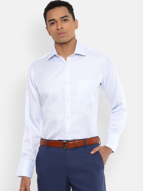

Van Heusen Men White & Blue Pure Cotton Regular Fit Printed Formal Shirt