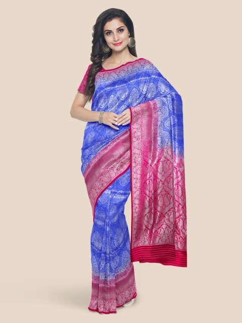 

KLM Fashion Mall Blue & Silver Printed Banarasi Saree