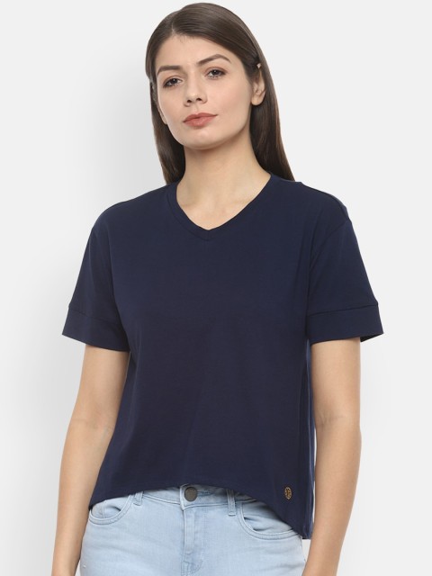 

Van Heusen Woman Navy Blue Solid V-Neck Cotton T-shirt