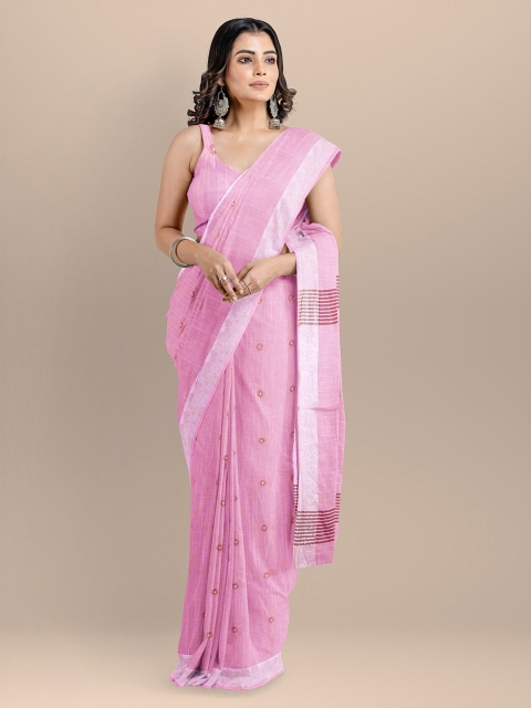 

BharatSthali Pink Pure Cotton Printed Taant Saree