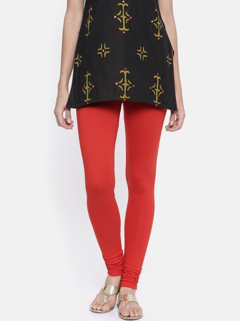 

Bitz Women Red Solid Organic Cotton Churidar-Length Leggings