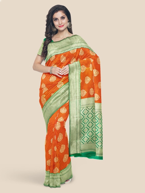 

KLM Fashion Mall Orange & Golden Banarasi Saree
