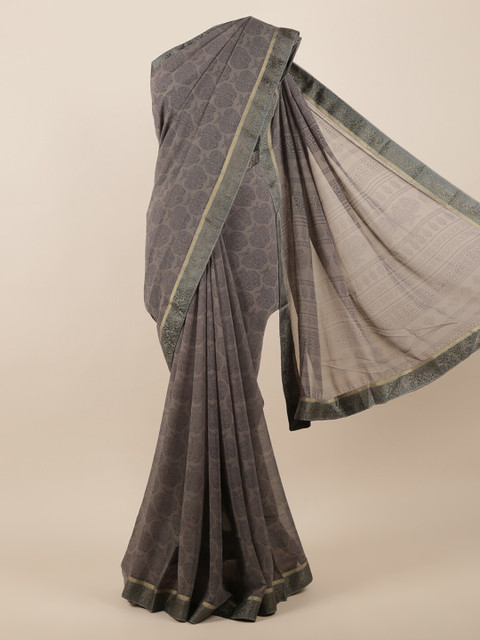 

Pothys Grey Printed Poly Chiffon Saree