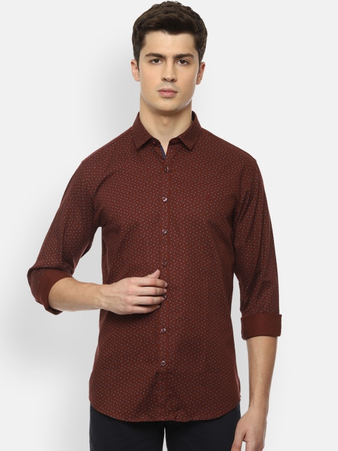 

V Dot Men Brown & Blue Pure Cotton Slim Fit Printed Casual Shirt, Bronze