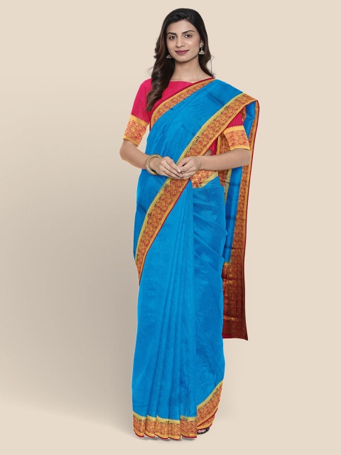 

KLM Fashion Mall Blue Solid Banarasi Saree