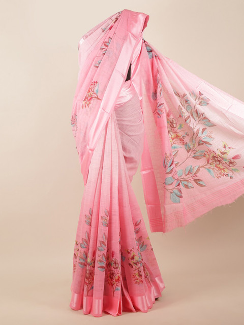 

Pothys Pink & Blue Jute Silk Printed Saree