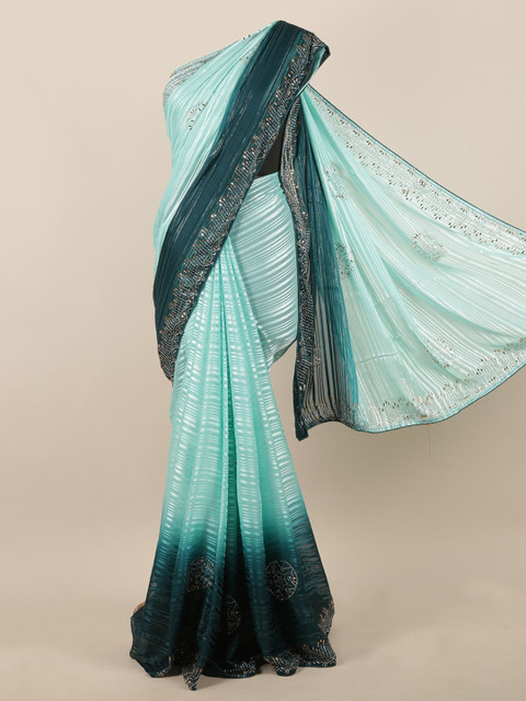 

Pothys Green Satin Striped Saree